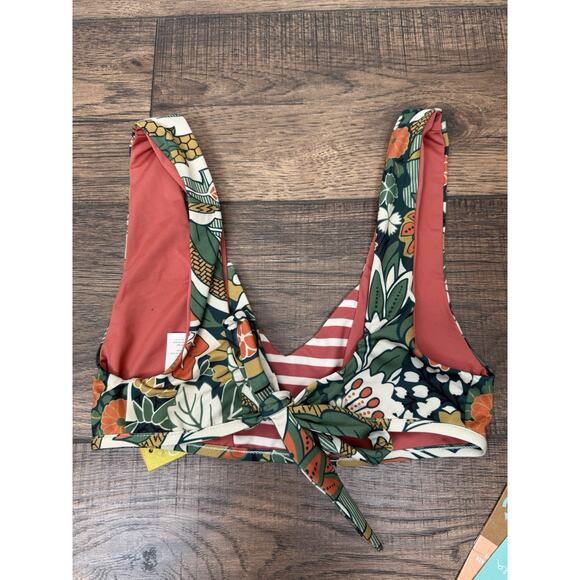 Seea Milos Reversible Bikini Top & Bottom 2 Piece Swimsuit Floral Stripped S NWT - Picture 4 of 8